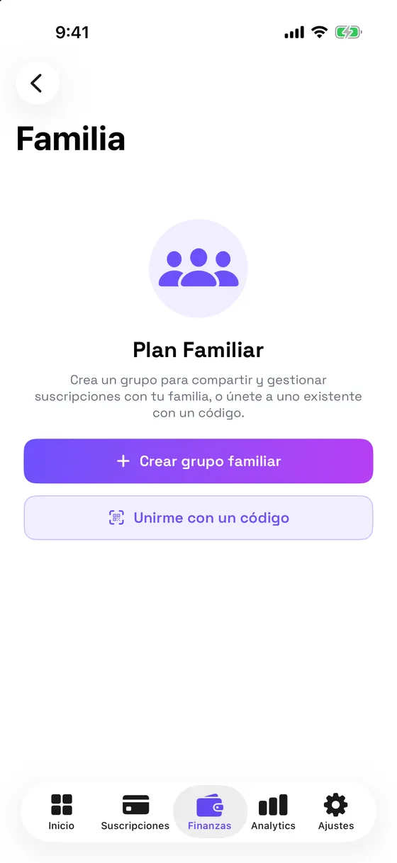 Grupo familiar con gastos compartidos y saldos por persona